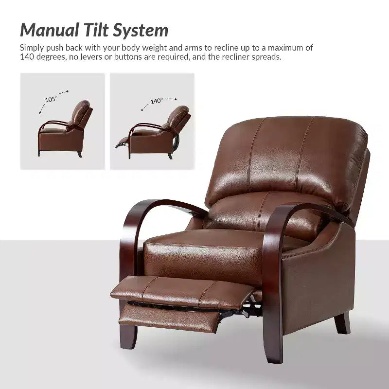 Set of 2 Genuine Leather Manual Recliner Chairs, 159° Recline