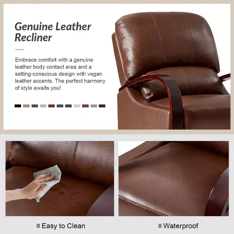 Set of 2 Genuine Leather Manual Recliner Chairs, 159° Recline