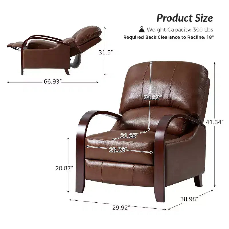 Set of 2 Genuine Leather Manual Recliner Chairs, 159° Recline