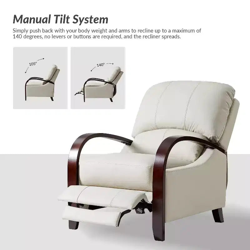 Set of 2 Genuine Leather Manual Recliner Chairs, 159° Recline