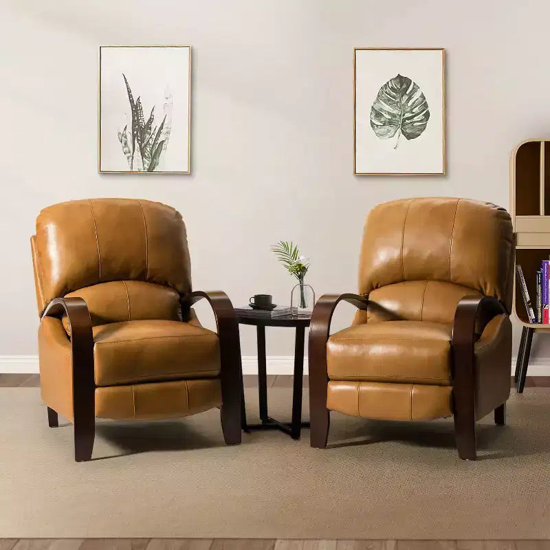 Set of 2 Genuine Leather Manual Recliner Chairs, 159° Recline
