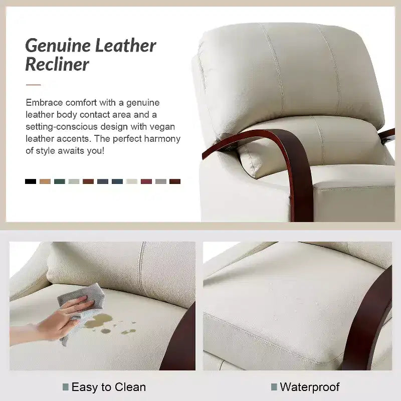 Set of 2 Genuine Leather Manual Recliner Chairs, 159° Recline