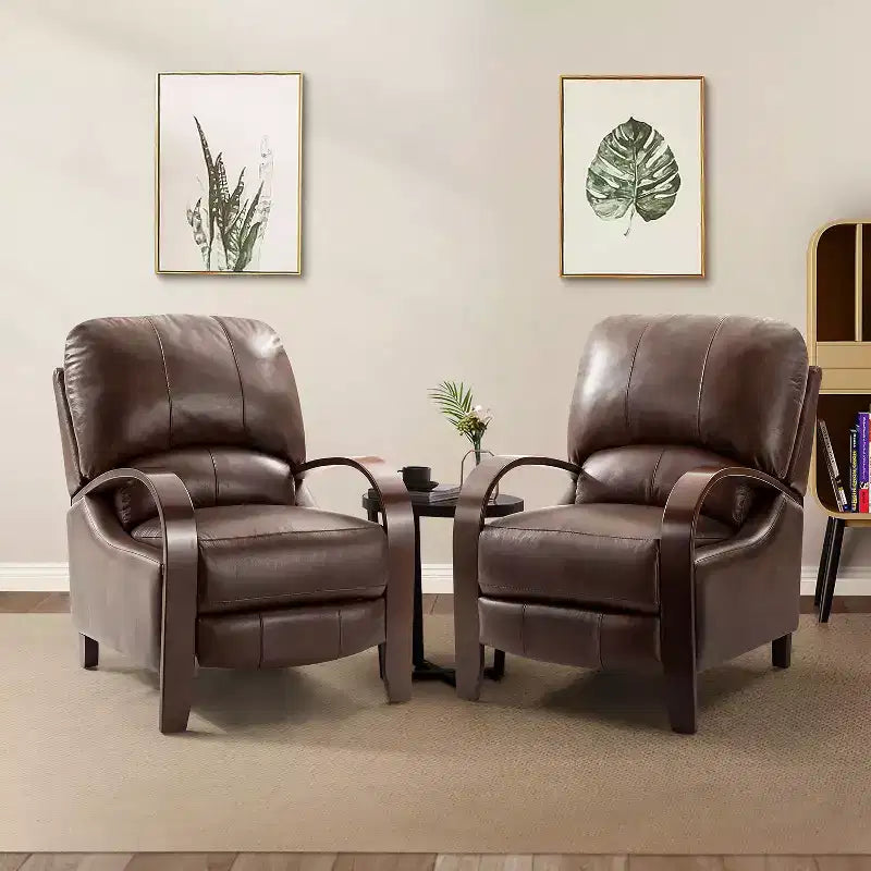 Set of 2 Genuine Leather Manual Recliner Chairs, 159° Recline