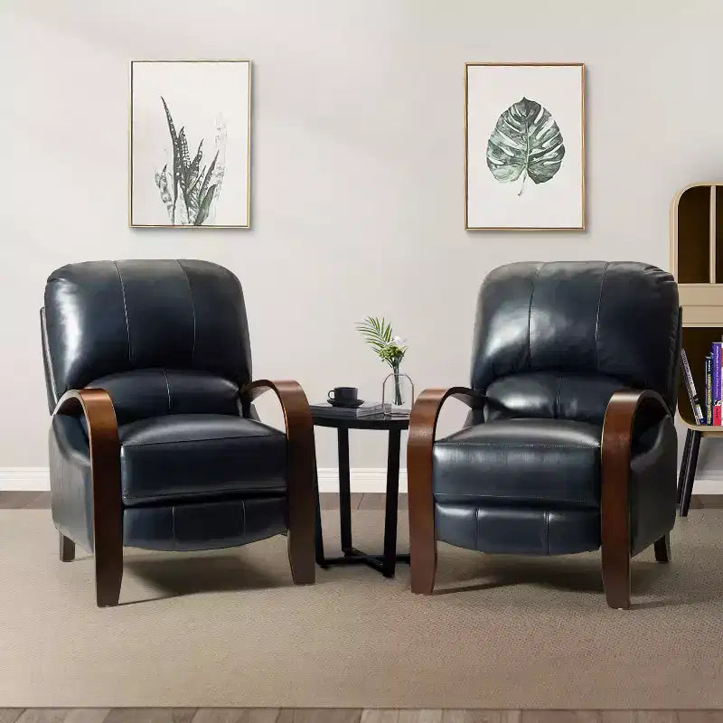 Set of 2 Genuine Leather Manual Recliner Chairs, 159° Recline