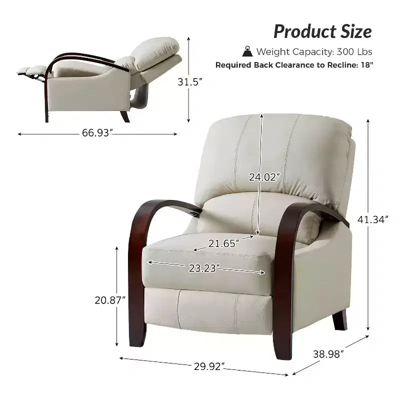 Set of 2 Genuine Leather Manual Recliner Chairs, 159° Recline