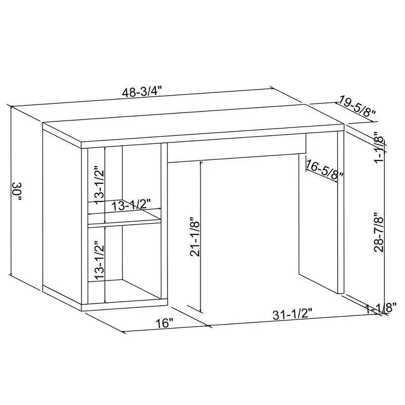 2-Cube Storage Desk, MDF, 48.7"W with Open Shelves