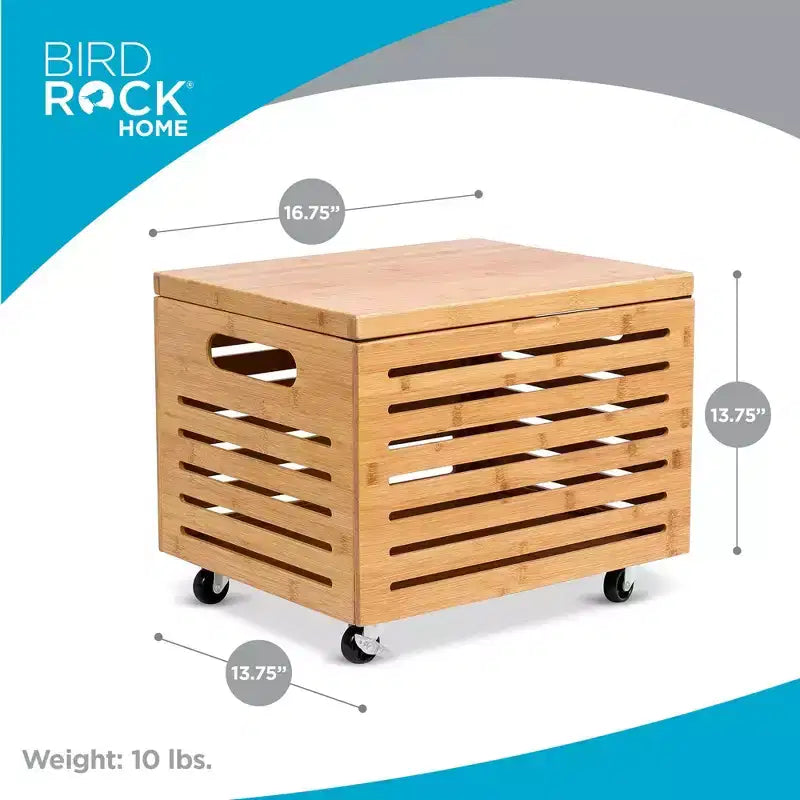 Bamboo Rolling File Storage Organizer Box with Lid, Natural