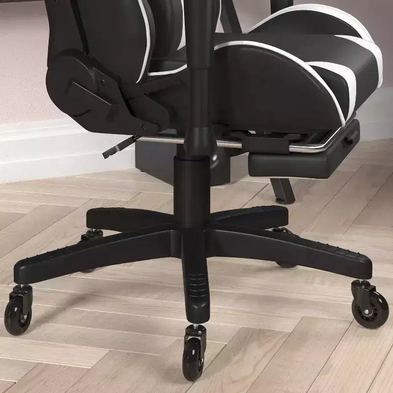 Racing Style Gaming Chair with Reclining Back, Slide-Out Footrest & Transparent Roller Wheels