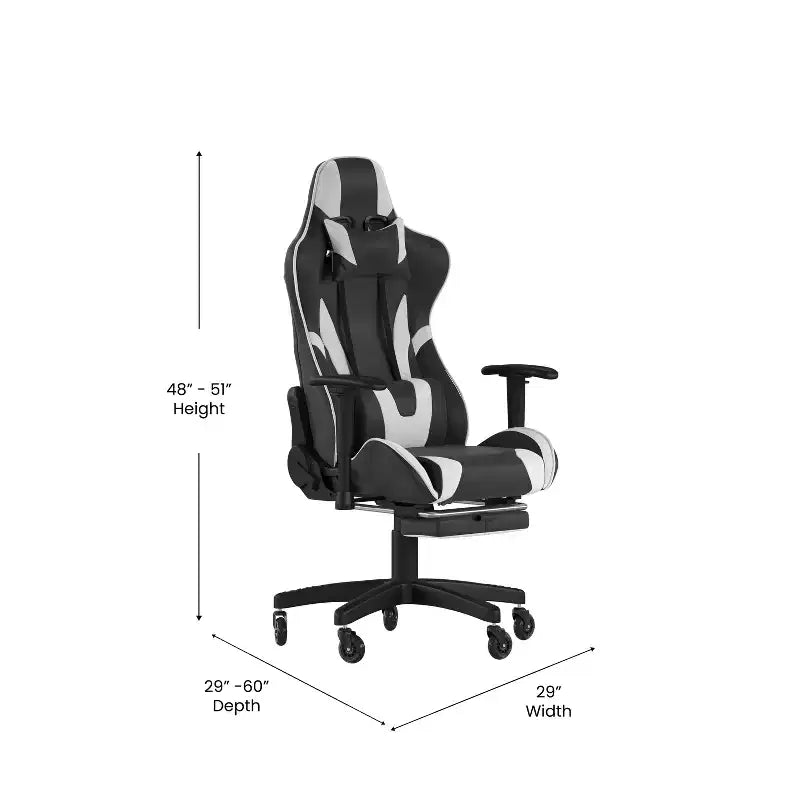 Racing Style Gaming Chair with Reclining Back, Slide-Out Footrest & Transparent Roller Wheels