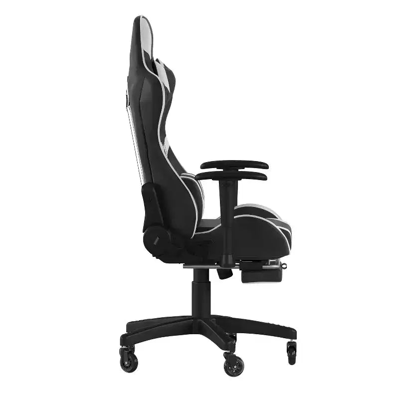 Racing Style Gaming Chair with Reclining Back, Slide-Out Footrest & Transparent Roller Wheels