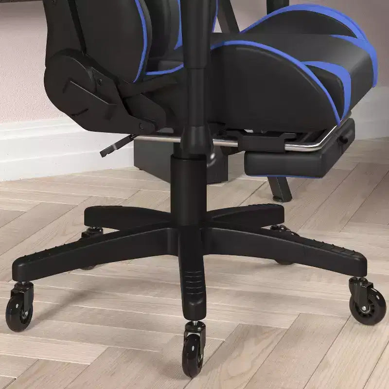 Racing Style Gaming Chair with Reclining Back, Slide-Out Footrest & Transparent Roller Wheels