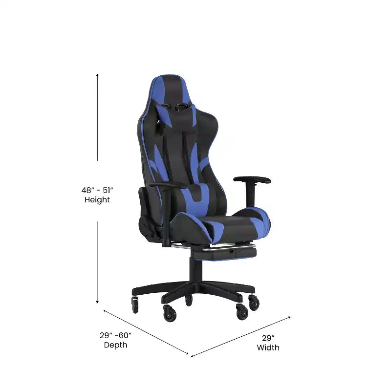 Racing Style Gaming Chair with Reclining Back, Slide-Out Footrest & Transparent Roller Wheels