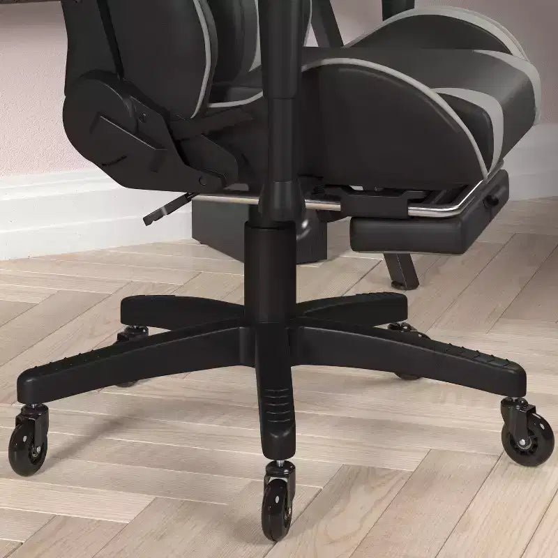 Racing Style Gaming Chair with Reclining Back, Slide-Out Footrest & Transparent Roller Wheels
