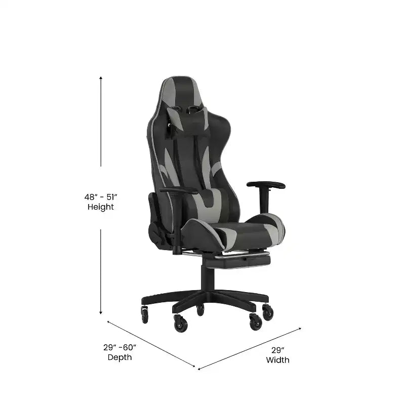 Racing Style Gaming Chair with Reclining Back, Slide-Out Footrest & Transparent Roller Wheels
