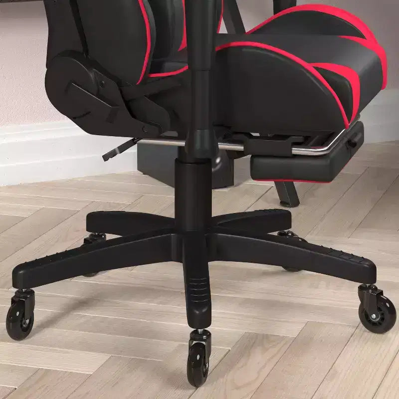Racing Style Gaming Chair with Reclining Back, Slide-Out Footrest & Transparent Roller Wheels