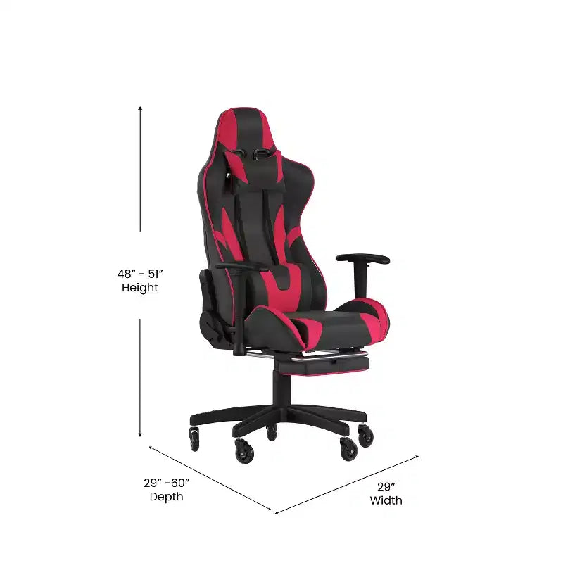 Racing Style Gaming Chair with Reclining Back, Slide-Out Footrest & Transparent Roller Wheels