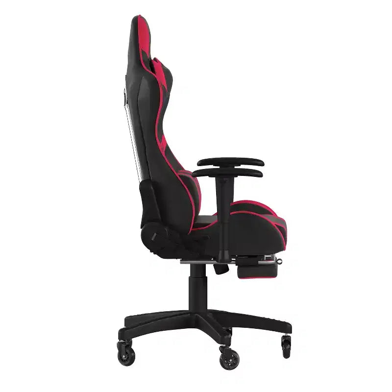 Racing Style Gaming Chair with Reclining Back, Slide-Out Footrest & Transparent Roller Wheels