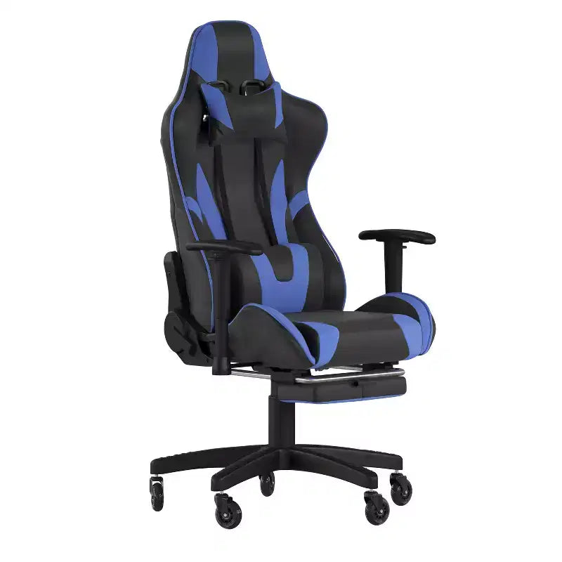 Racing Style Gaming Chair with Reclining Back, Slide-Out Footrest & Transparent Roller Wheels