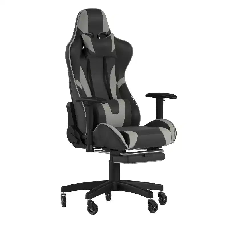 Racing Style Gaming Chair with Reclining Back, Slide-Out Footrest & Transparent Roller Wheels