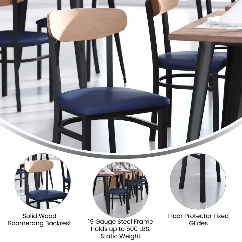 Commercial Grade Dining Chair, 500 lb Capacity Steel Frame with Vinyl Seat & Boomerang Back