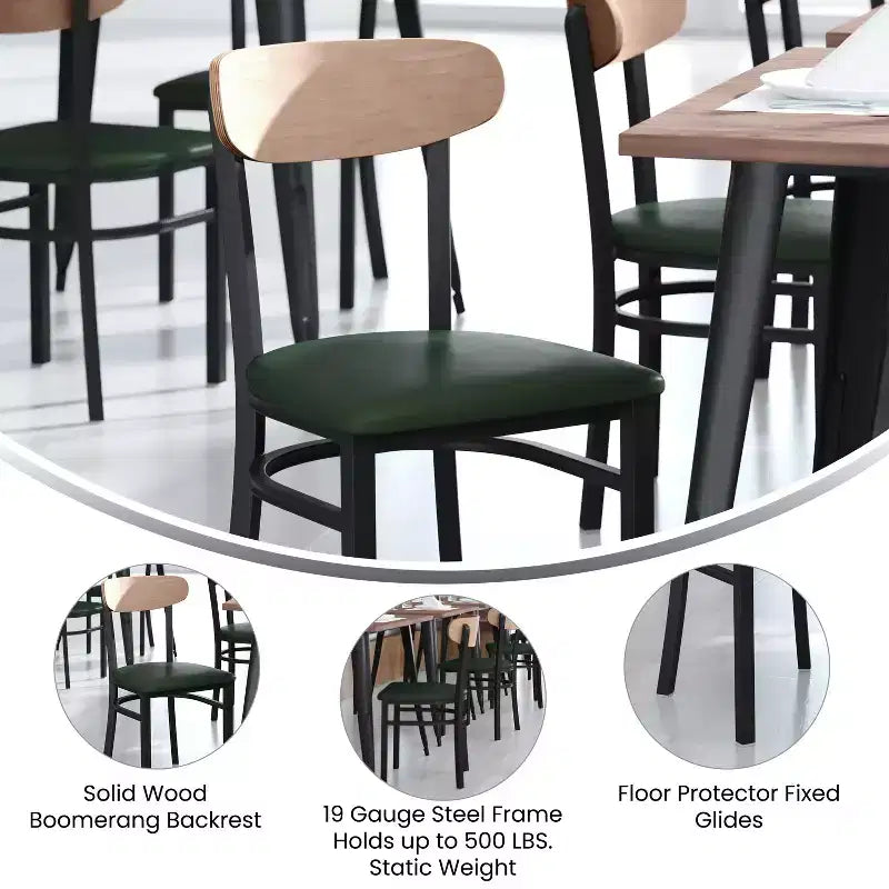 Commercial Grade Dining Chair, 500 lb Capacity Steel Frame with Vinyl Seat & Boomerang Back