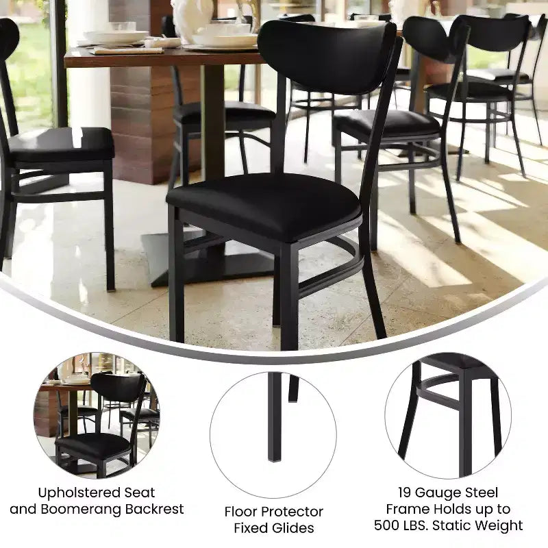 Commercial Grade Dining Chair, 500 lb Capacity Steel Frame with Vinyl Seat & Boomerang Back