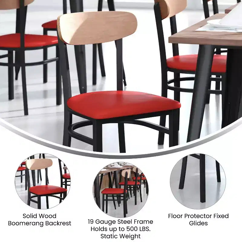 Commercial Grade Dining Chair, 500 lb Capacity Steel Frame with Vinyl Seat & Boomerang Back