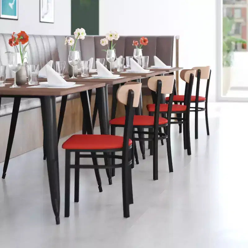 Commercial Grade Dining Chair, 500 lb Capacity Steel Frame with Vinyl Seat & Boomerang Back