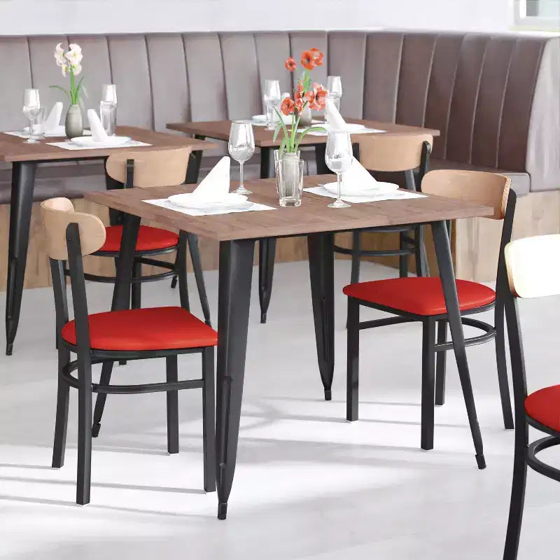 Commercial Grade Dining Chair, 500 lb Capacity Steel Frame with Vinyl Seat & Boomerang Back