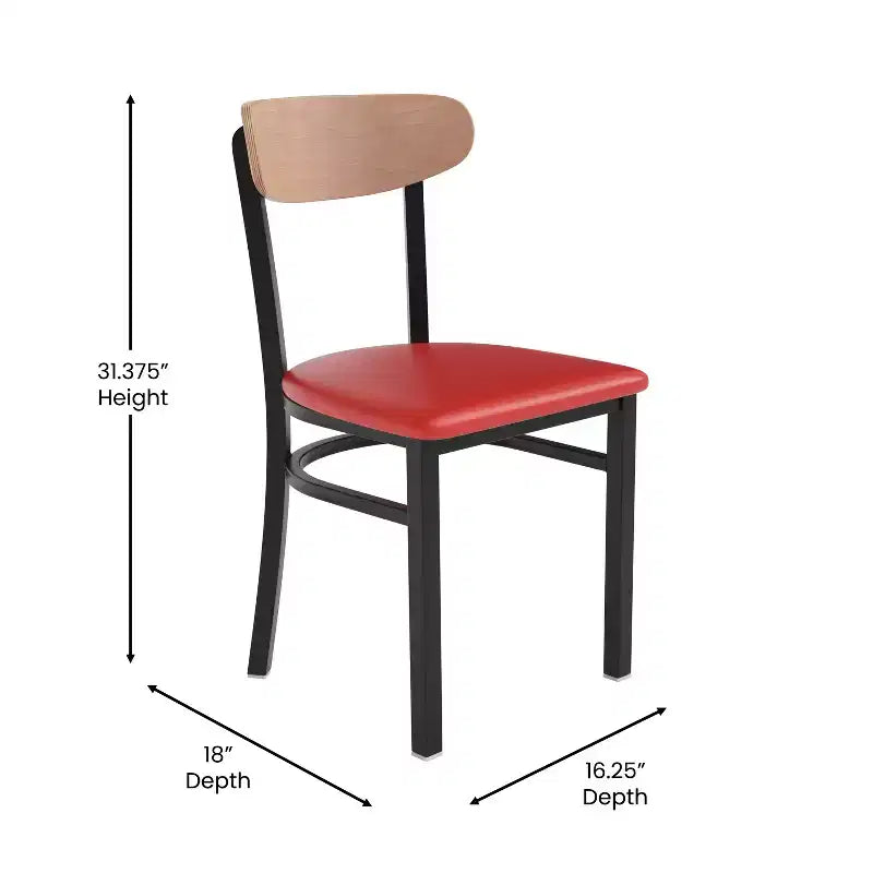 Commercial Grade Dining Chair, 500 lb Capacity Steel Frame with Vinyl Seat & Boomerang Back