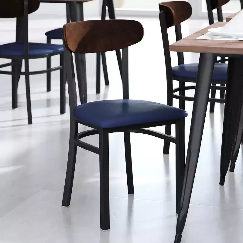Commercial Grade Dining Chair, 500 lb Capacity Steel Frame with Vinyl Seat & Boomerang Back