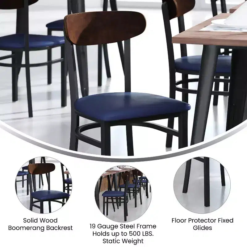 Commercial Grade Dining Chair, 500 lb Capacity Steel Frame with Vinyl Seat & Boomerang Back
