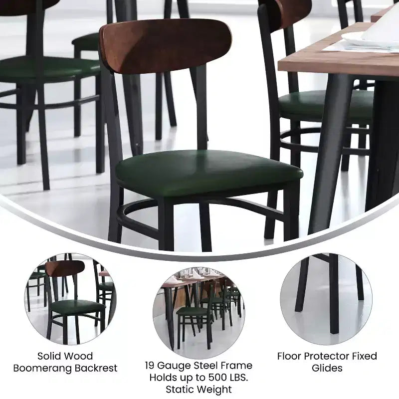 Commercial Grade Dining Chair, 500 lb Capacity Steel Frame with Vinyl Seat & Boomerang Back