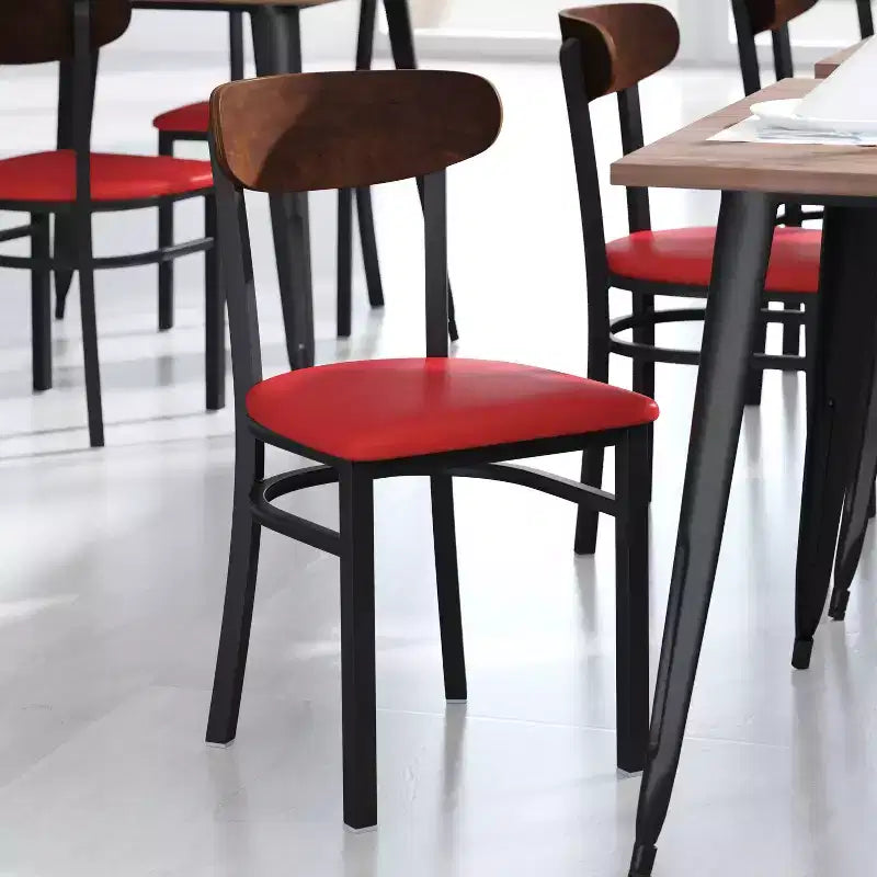 Commercial Grade Dining Chair, 500 lb Capacity Steel Frame with Vinyl Seat & Boomerang Back