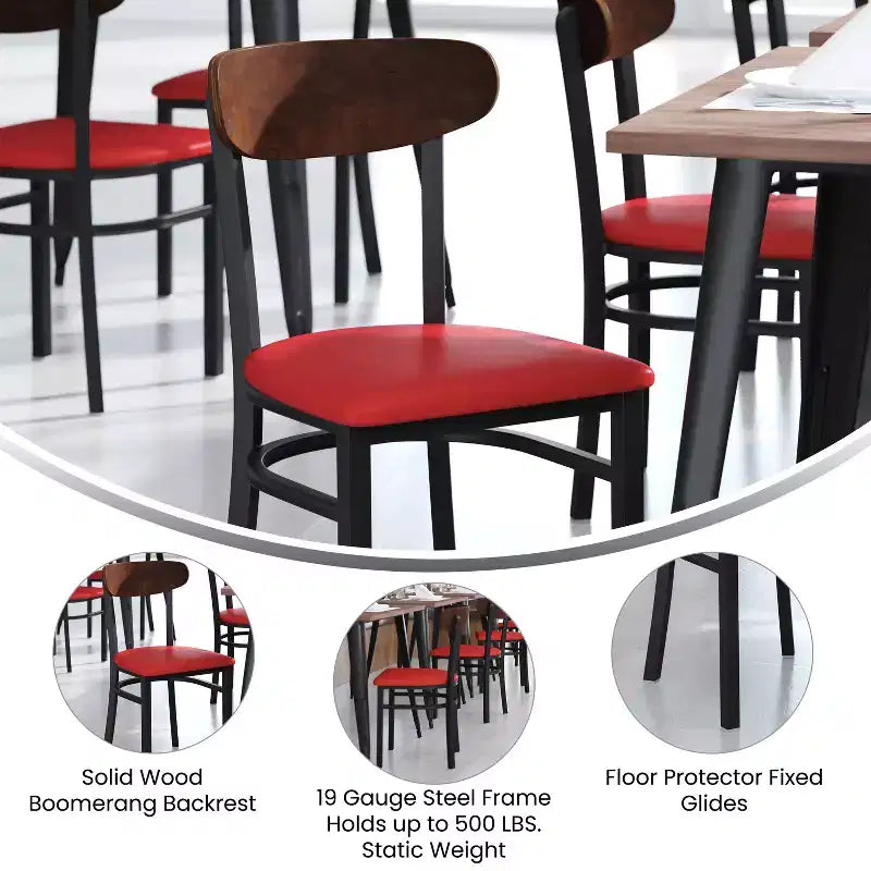 Commercial Grade Dining Chair, 500 lb Capacity Steel Frame with Vinyl Seat & Boomerang Back
