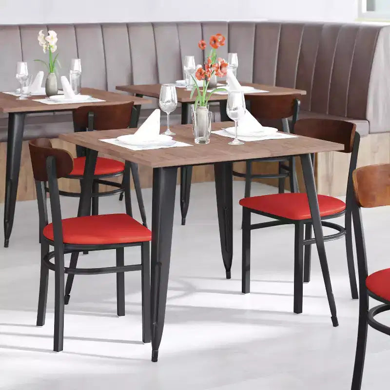Commercial Grade Dining Chair, 500 lb Capacity Steel Frame with Vinyl Seat & Boomerang Back