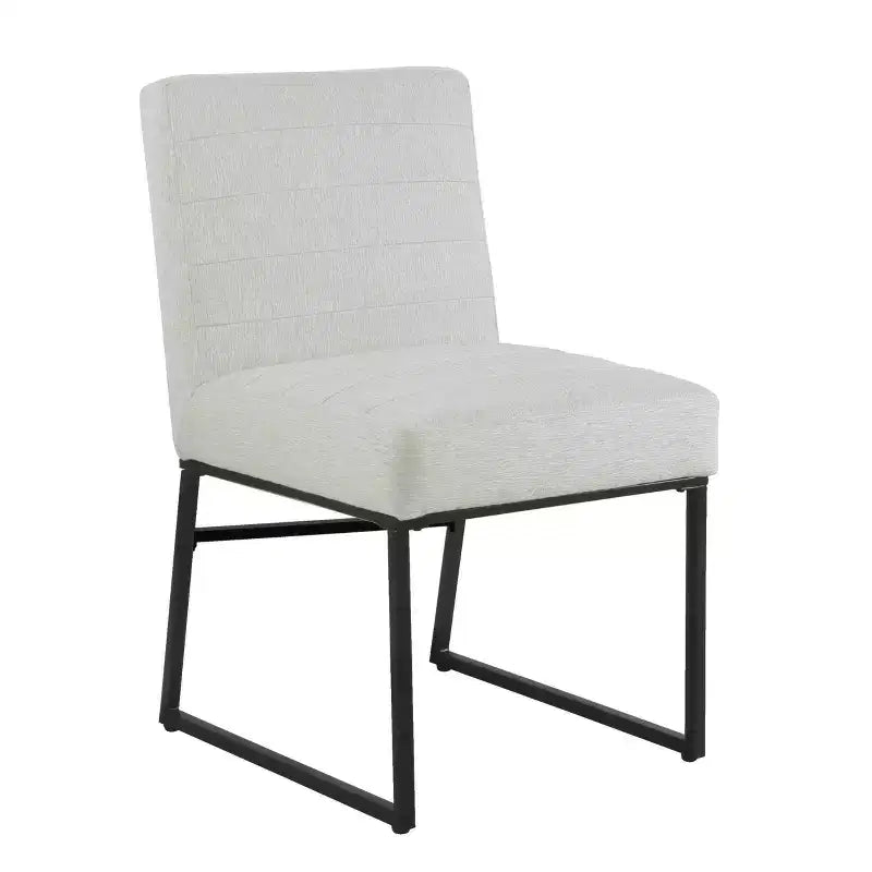 Channeled Faux Leather Dining Chair with Metal Legs, Caramel