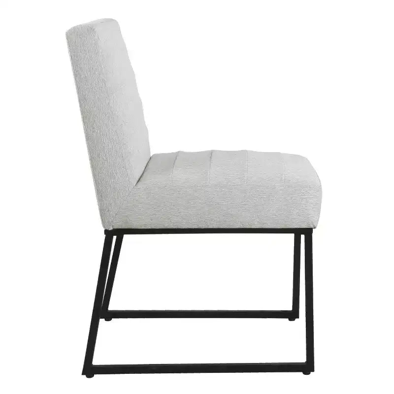 Channeled Faux Leather Dining Chair with Metal Legs, Caramel