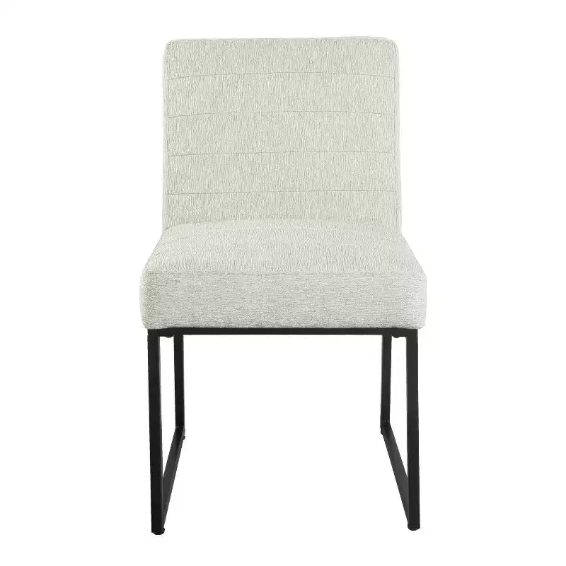 Channeled Faux Leather Dining Chair with Metal Legs, Caramel