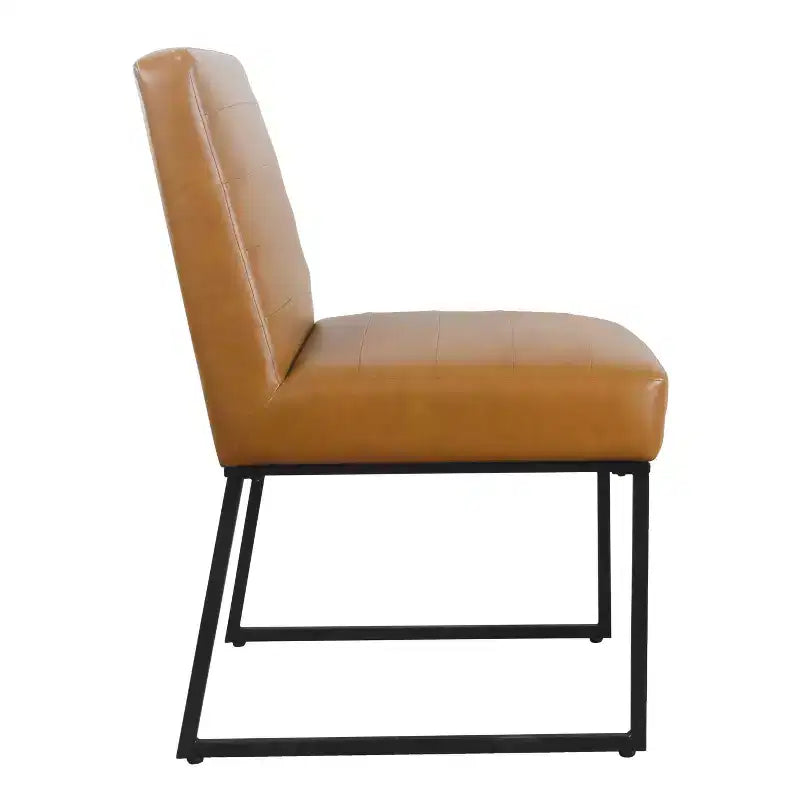 Channeled Faux Leather Dining Chair with Metal Legs, Caramel