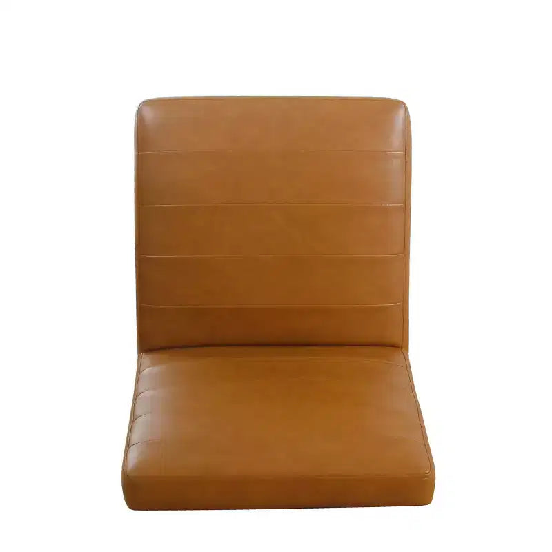 Channeled Faux Leather Dining Chair with Metal Legs, Caramel