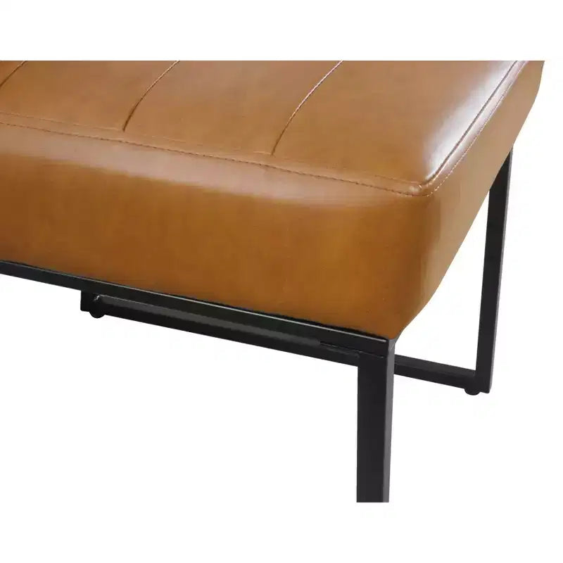 Channeled Faux Leather Dining Chair with Metal Legs, Caramel