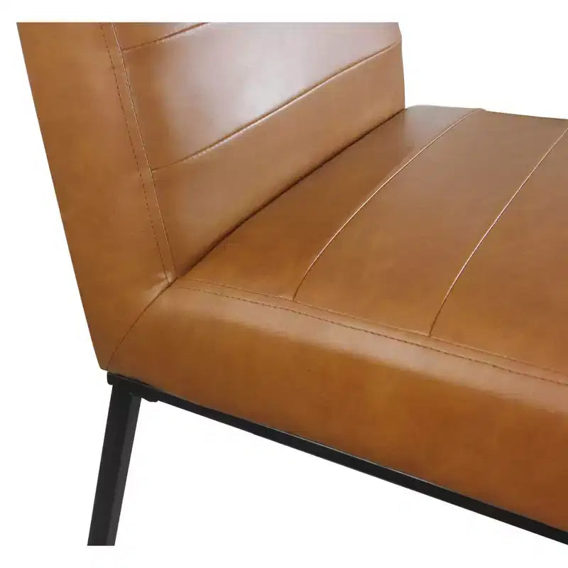 Channeled Faux Leather Dining Chair with Metal Legs, Caramel