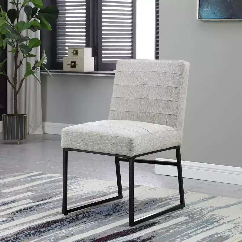 Channeled Faux Leather Dining Chair with Metal Legs, Caramel