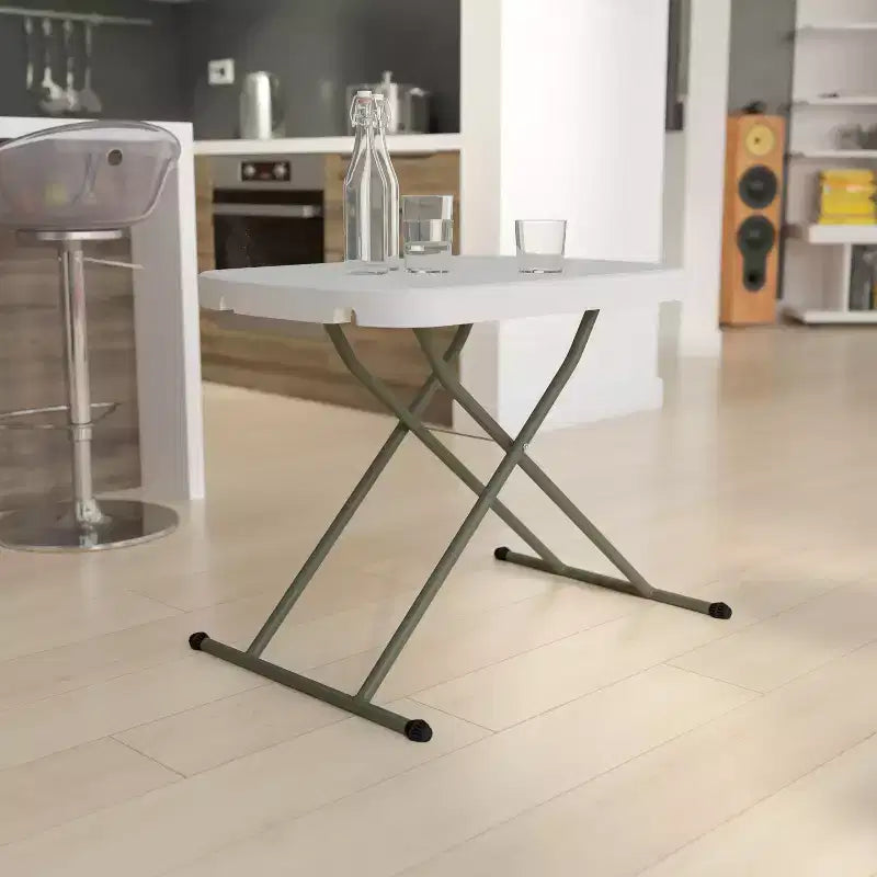 Height-Adjustable Plastic Folding TV Tray & Laptop Table, Granite White