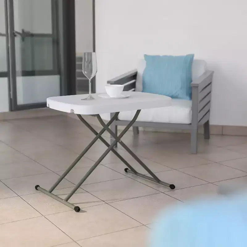 Height-Adjustable Plastic Folding TV Tray & Laptop Table, Granite White