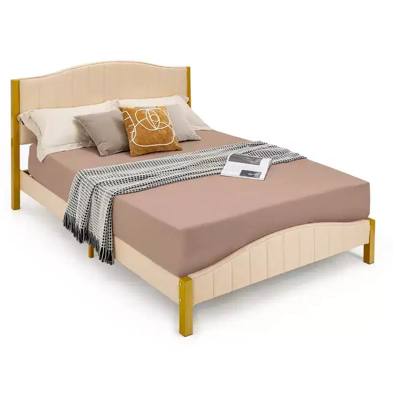 Full/Queen Upholstered Platform Bed Frame with Quilted Headboard