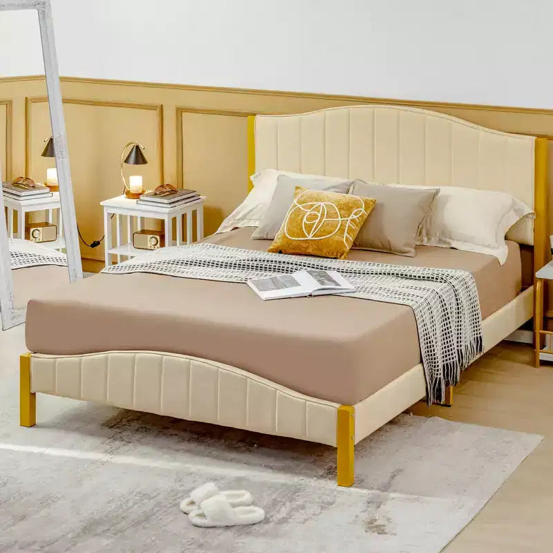 Full/Queen Upholstered Platform Bed Frame with Quilted Headboard