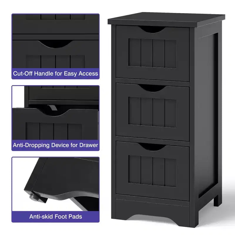 Freestanding Bathroom Floor Cabinet with 3 Drawers, Storage Organizer