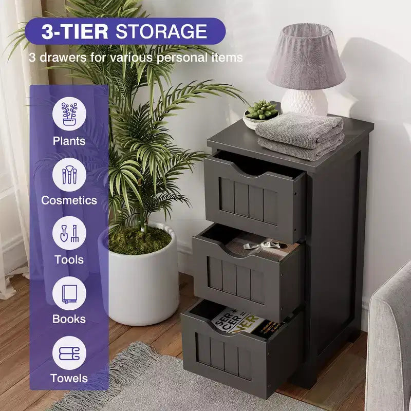 Freestanding Bathroom Floor Cabinet with 3 Drawers, Storage Organizer